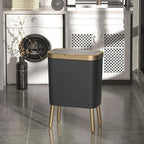 Slim Kitchen Bin with Lid and Raised Legs Odour Sealing Press-Top Rubbish Bin with Metallic Trim Waste Bin for Kitchen | Bathroom and Living Room