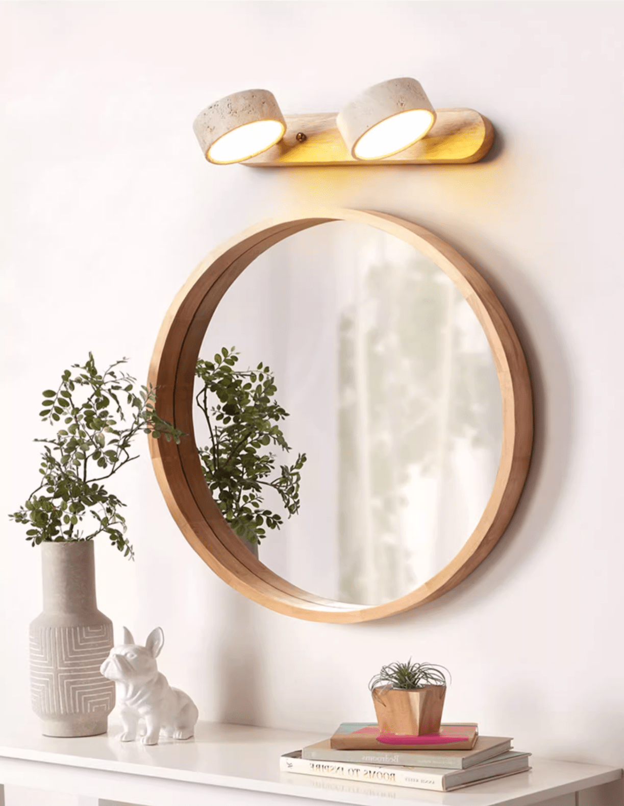 Travertine Duo 2-Light Wall Light With Wood Backplate