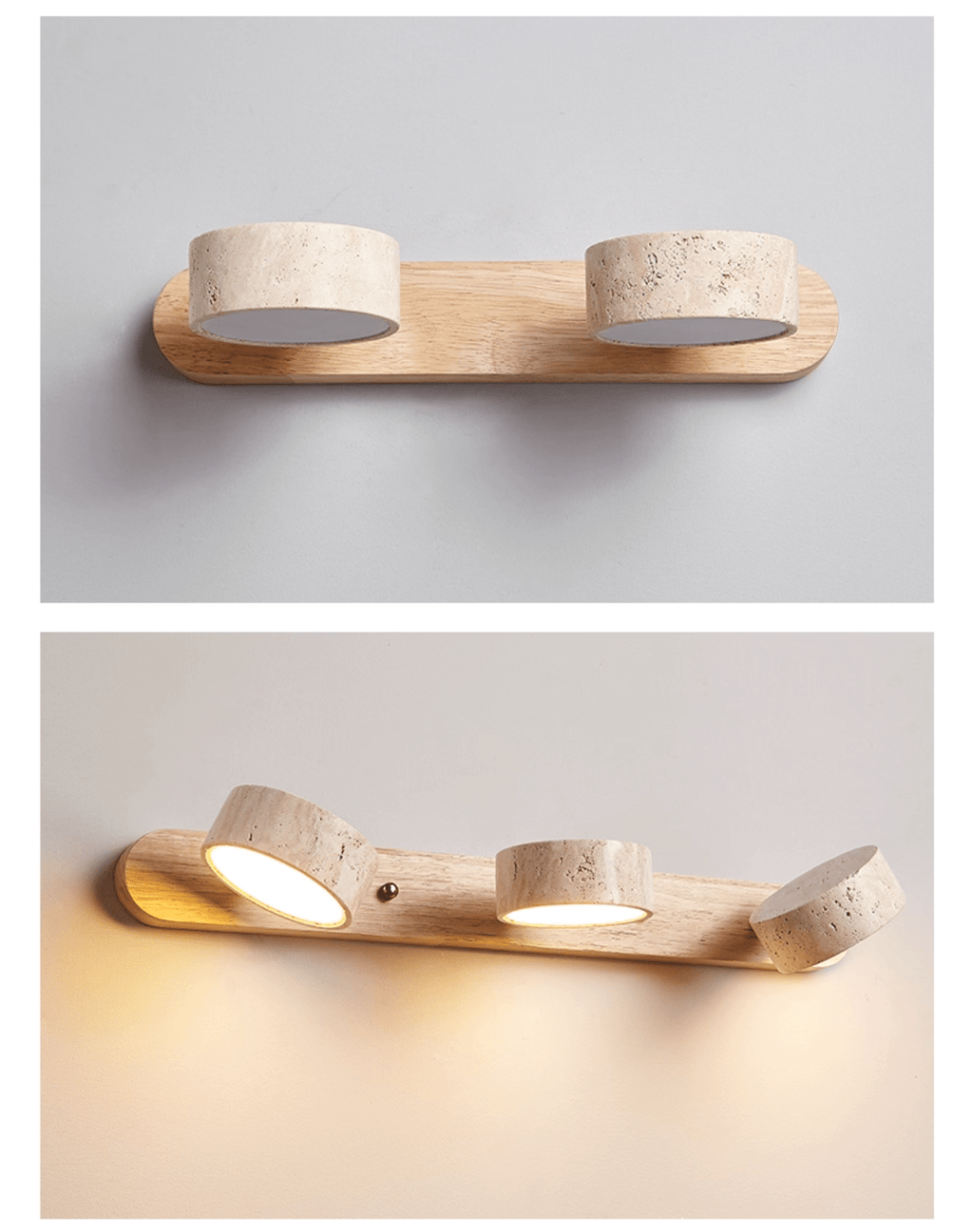 Travertine Duo 2-Light Wall Light With Wood Backplate