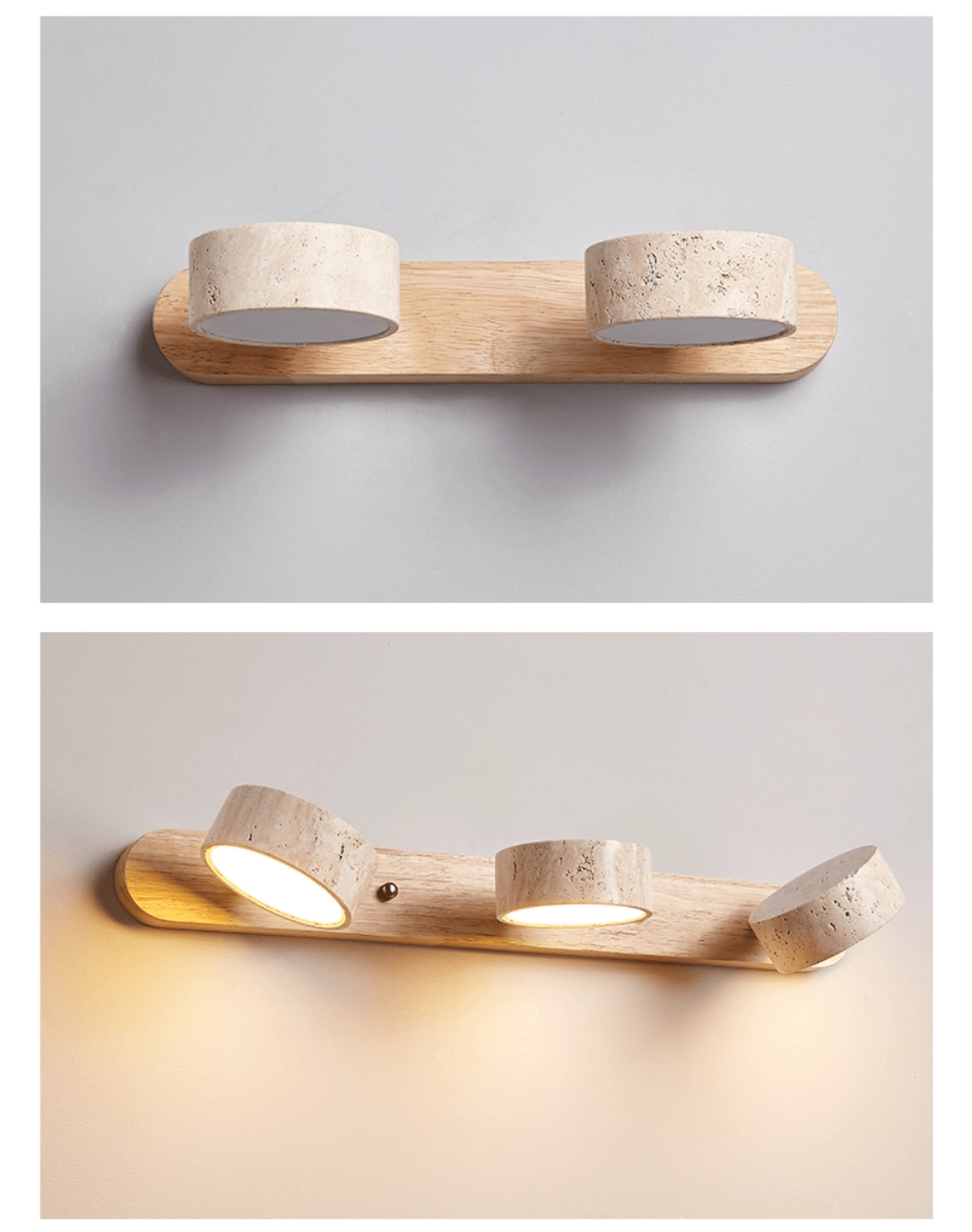 Travertine Duo 2-Light Wall Light With Wood Backplate