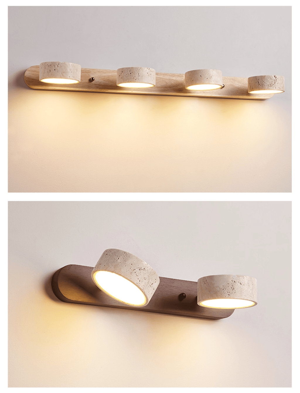 Travertine Duo 2-Light Wall Light With Wood Backplate
