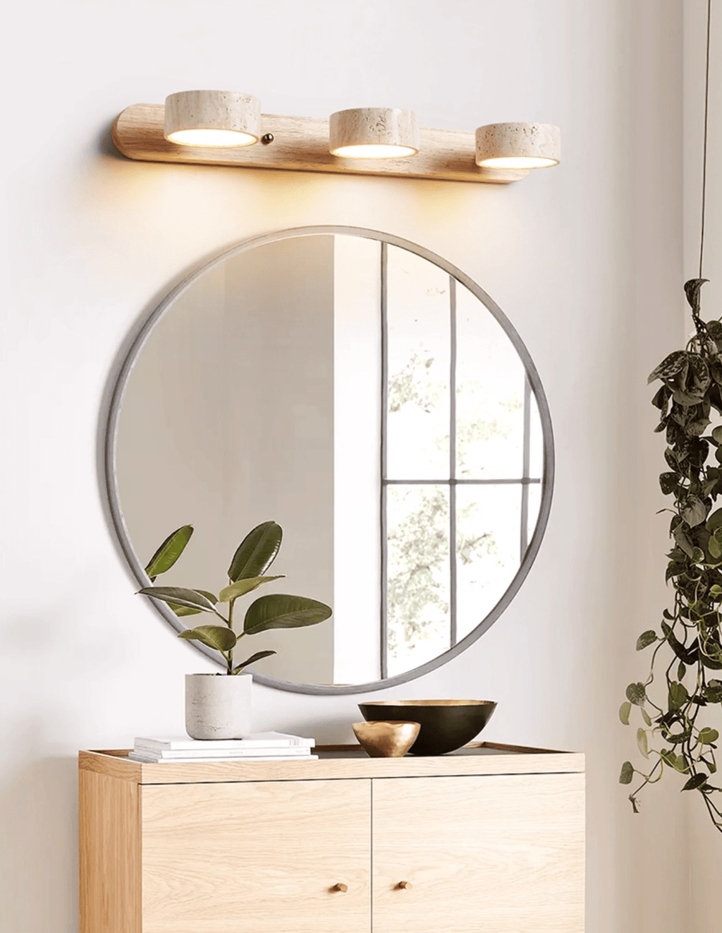 Travertine Duo 2-Light Wall Light With Wood Backplate
