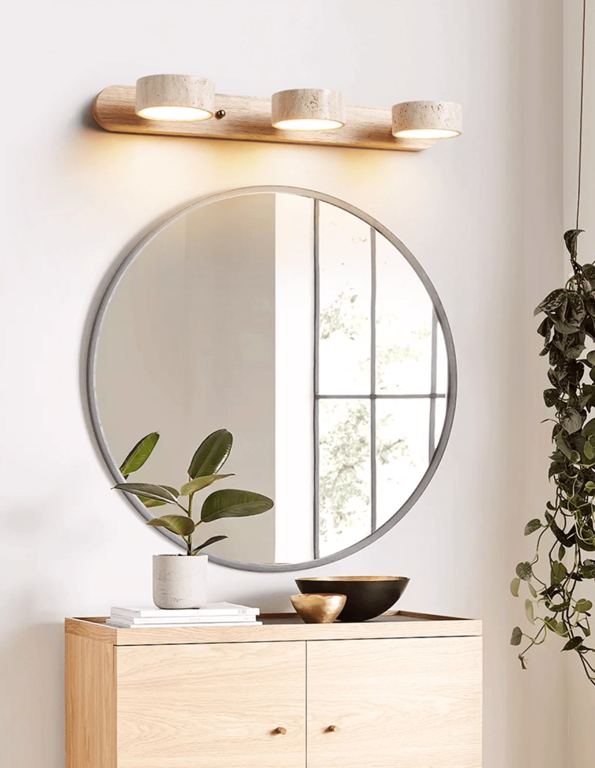 Travertine Duo 2-Light Wall Light With Wood Backplate