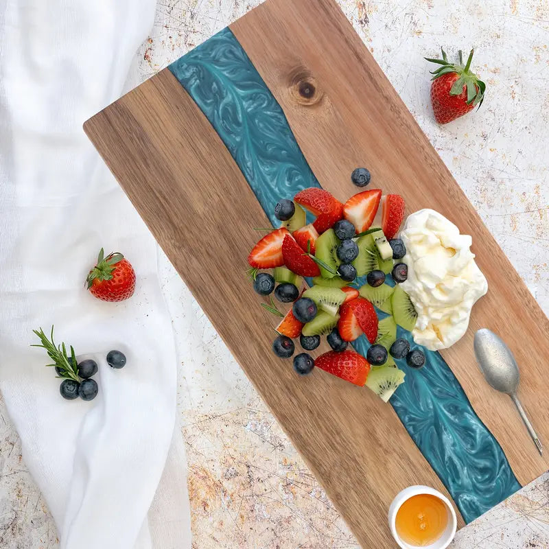 Resin River Chopping Board Acacia Wood Serving Board with Epoxy Resin Inlay Wooden Cheese and Charcuterie Board for Kitchen and Dining