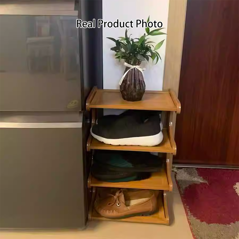 Bamboo Shoe Rack Tiered Wooden Shoe Shelf Scandinavian Narrow Shoe Storage Organiser for Hallway | Entryway and Living Room