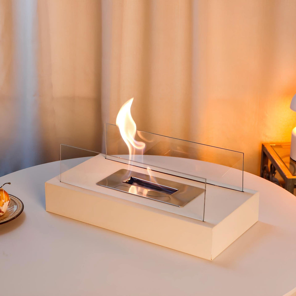 Portable Bioethanol Table Fireplace Tempered Glass and Steel Tabletop Fire Smokeless for Indoor and Outdoor Use