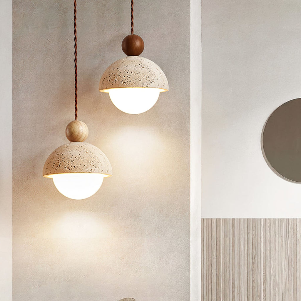 Contemporary Travertine Stone Pendant Light With Dimmable Glow — Ashbury Home & Living
