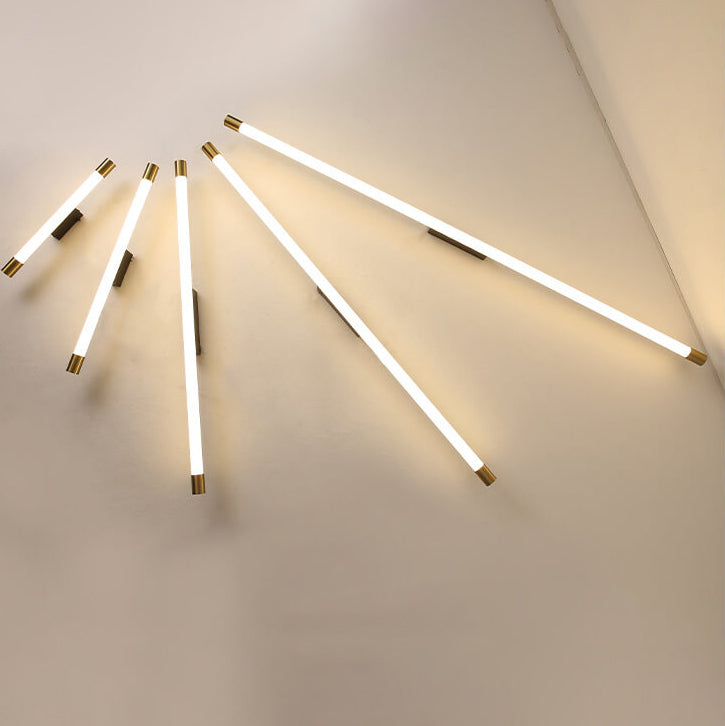 Slim LED Tube Wall Light Minimalist Aluminium Vanity Bar Mirror Lamp with Brass Tone End Caps for Bathroom | Bedroom and Living Room