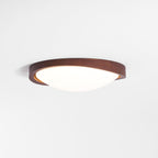 Modern Wood-Effect Fabric Flush Mount Ceiling Light With Tri-Colour Glow — Ashbury Home & Living