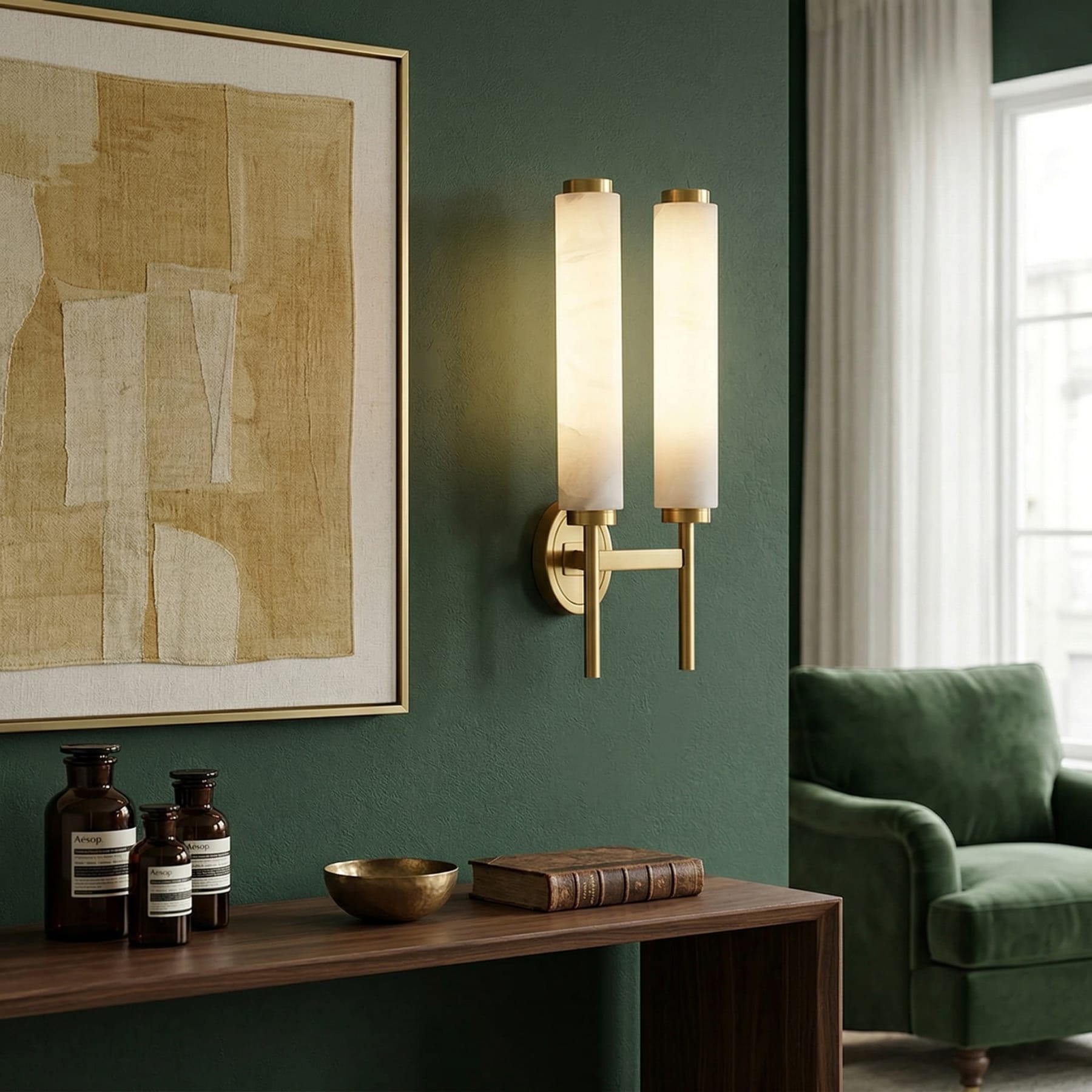 Modern Metal and Faux Alabaster Wall Light for Living Room — Ashbury Home & Living