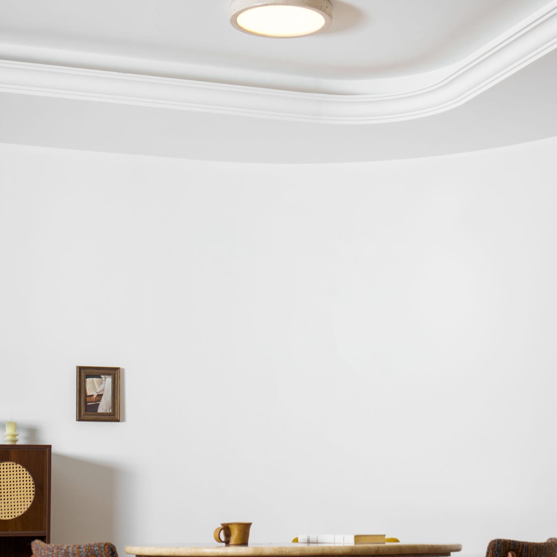 Modern Travertine Flush Mount Ceiling Light With Slim Profile — Ashbury Home & Living