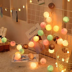 Cotton Ball String Lights LED Fairy Lights with Woven Cotton Balls Battery or USB Powered Garland Lights for Bedroom | Living Room | Nursery and Party