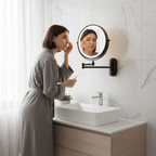 LED Magnifying Makeup Mirror Wall-Mounted Rechargeable Illuminated Vanity Mirror with Touch Control and Extendable Arm