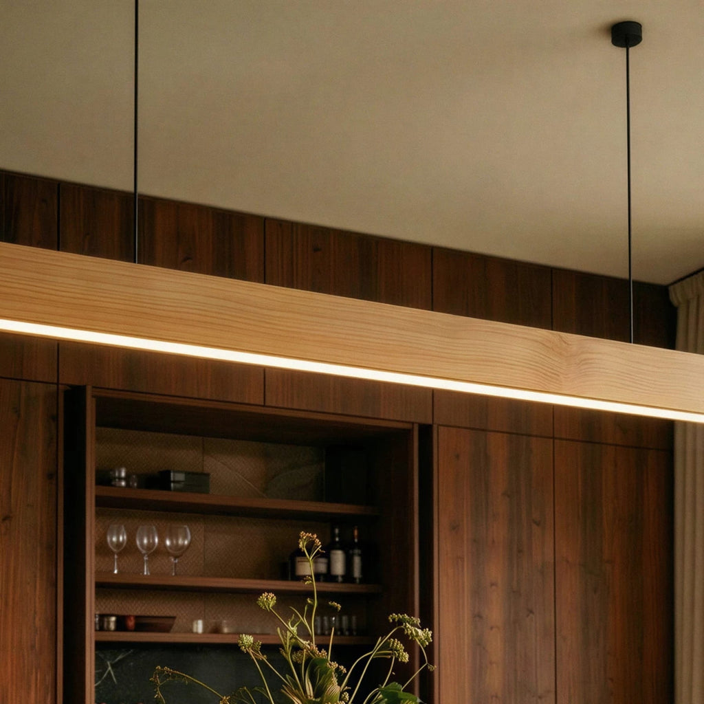 Minimalist Wood Pendant Light With Warm Daylight Glow For Dining Room — Ashbury Home & Living