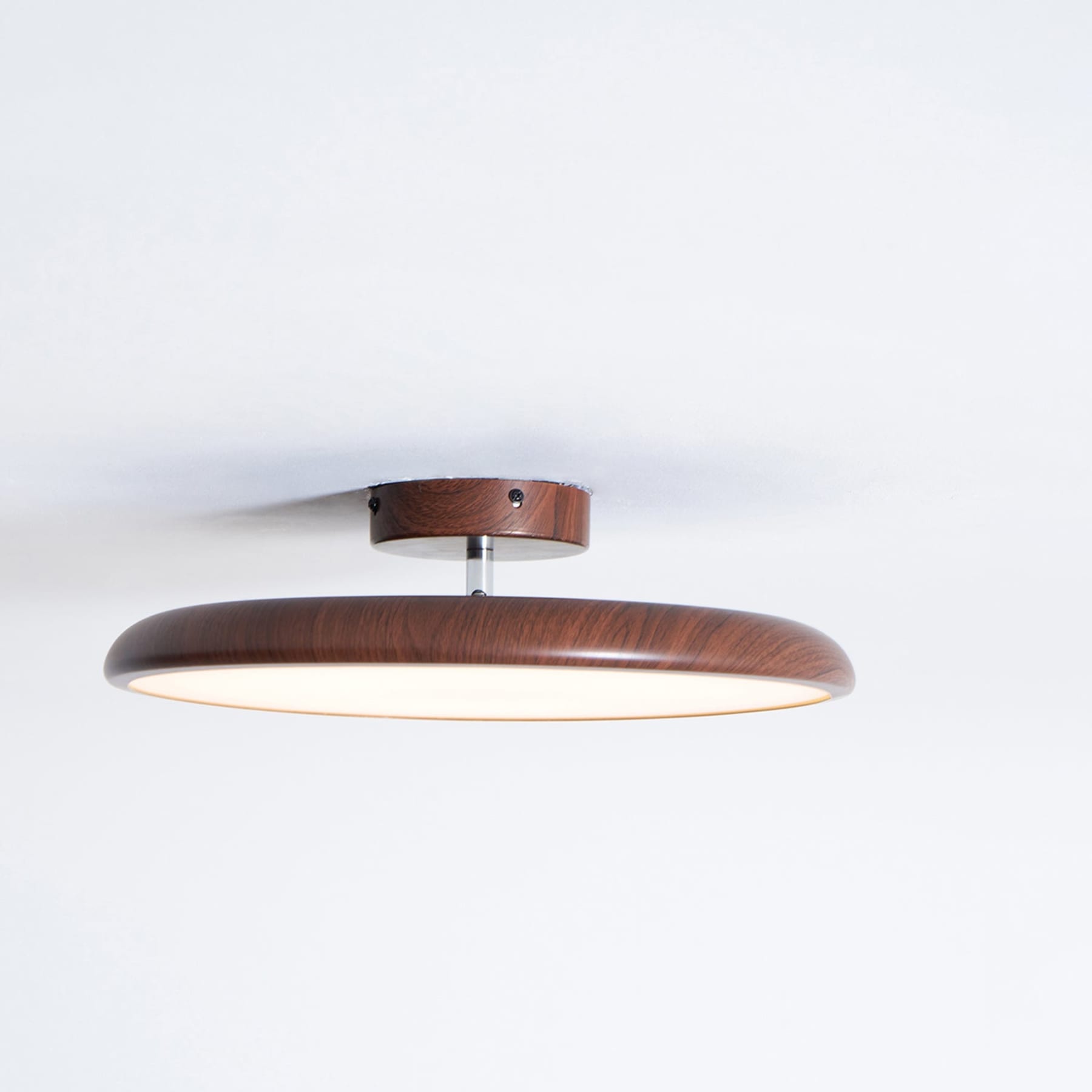 Scandinavian Wood-Effect Flush Mount Ceiling Light With Tri-Colour Glow in Walnut Wood Grain — Ashbury Home & Living