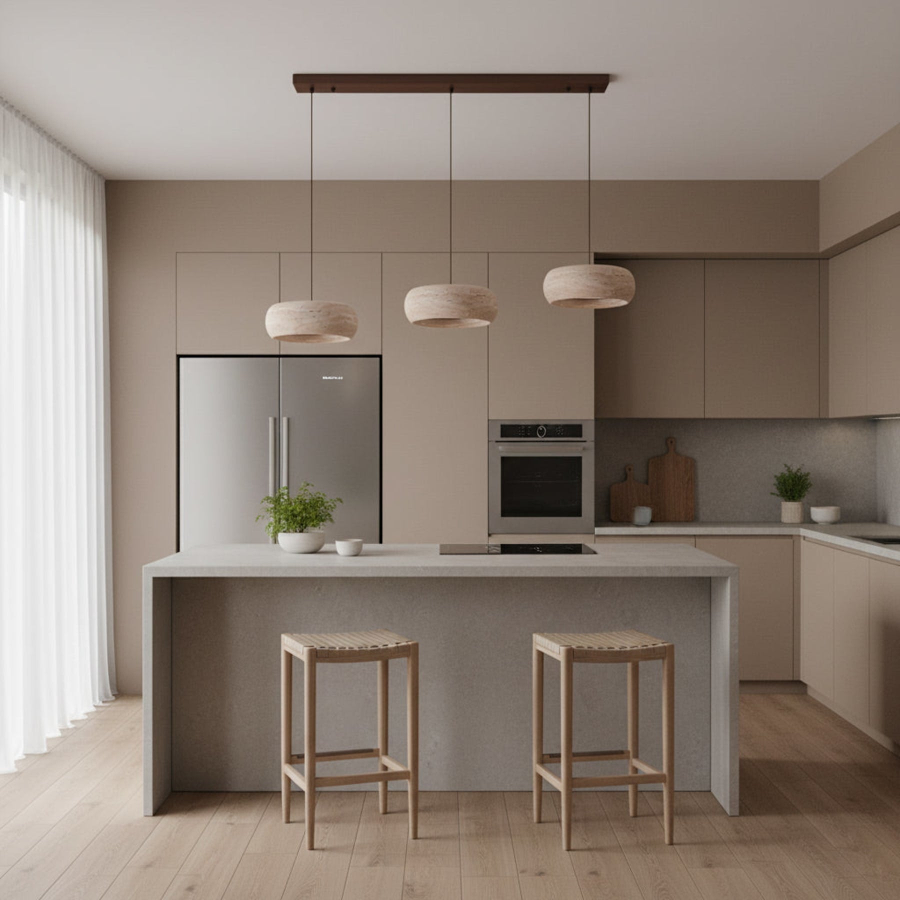Modern Travertine Stone Pendant Light With Dimmable Remote Control — Ashbury Home & Living