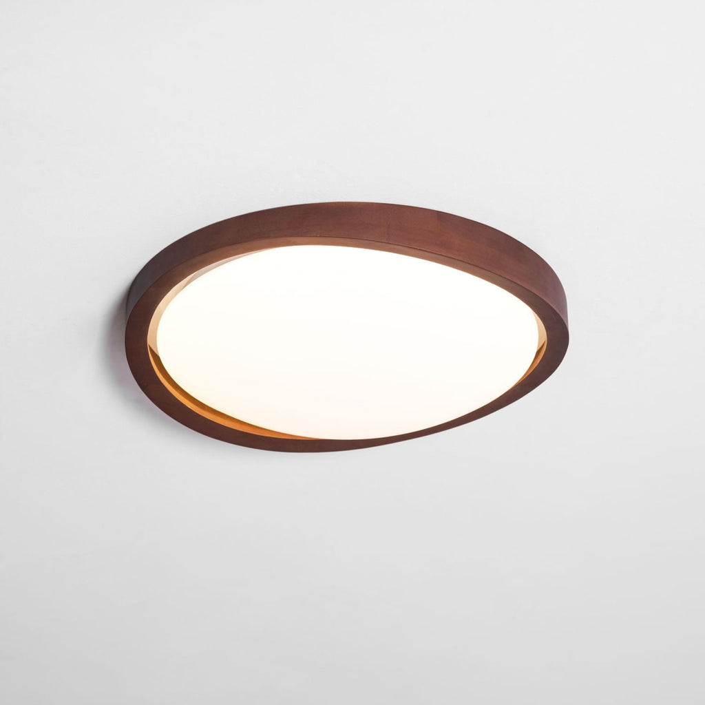 Modern Wood-Effect Fabric Flush Mount Ceiling Light With Tri-Colour Glow — Ashbury Home & Living