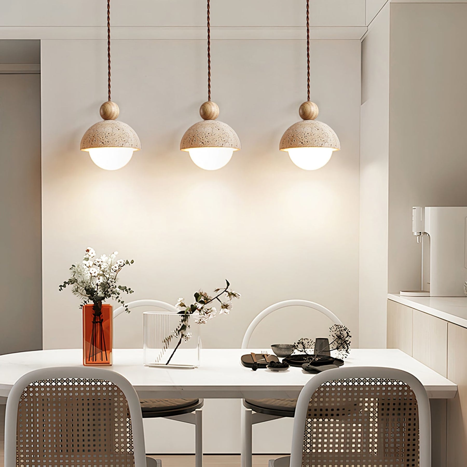 Contemporary Travertine Stone Pendant Light With Dimmable Glow — Ashbury Home & Living