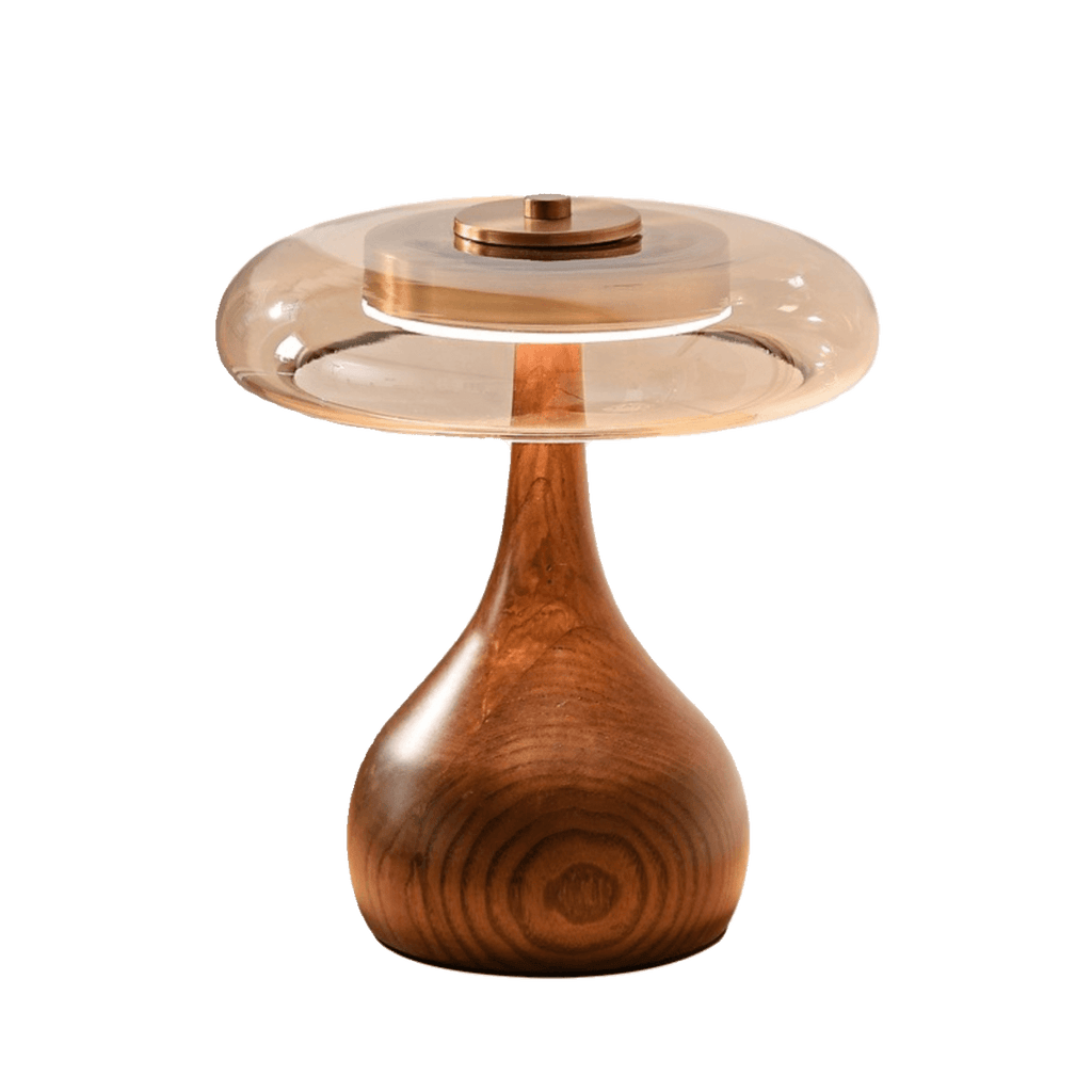 Contemporary Ash Wood And Brass Table Lamp With Glass Shade — Ashbury Home & Living