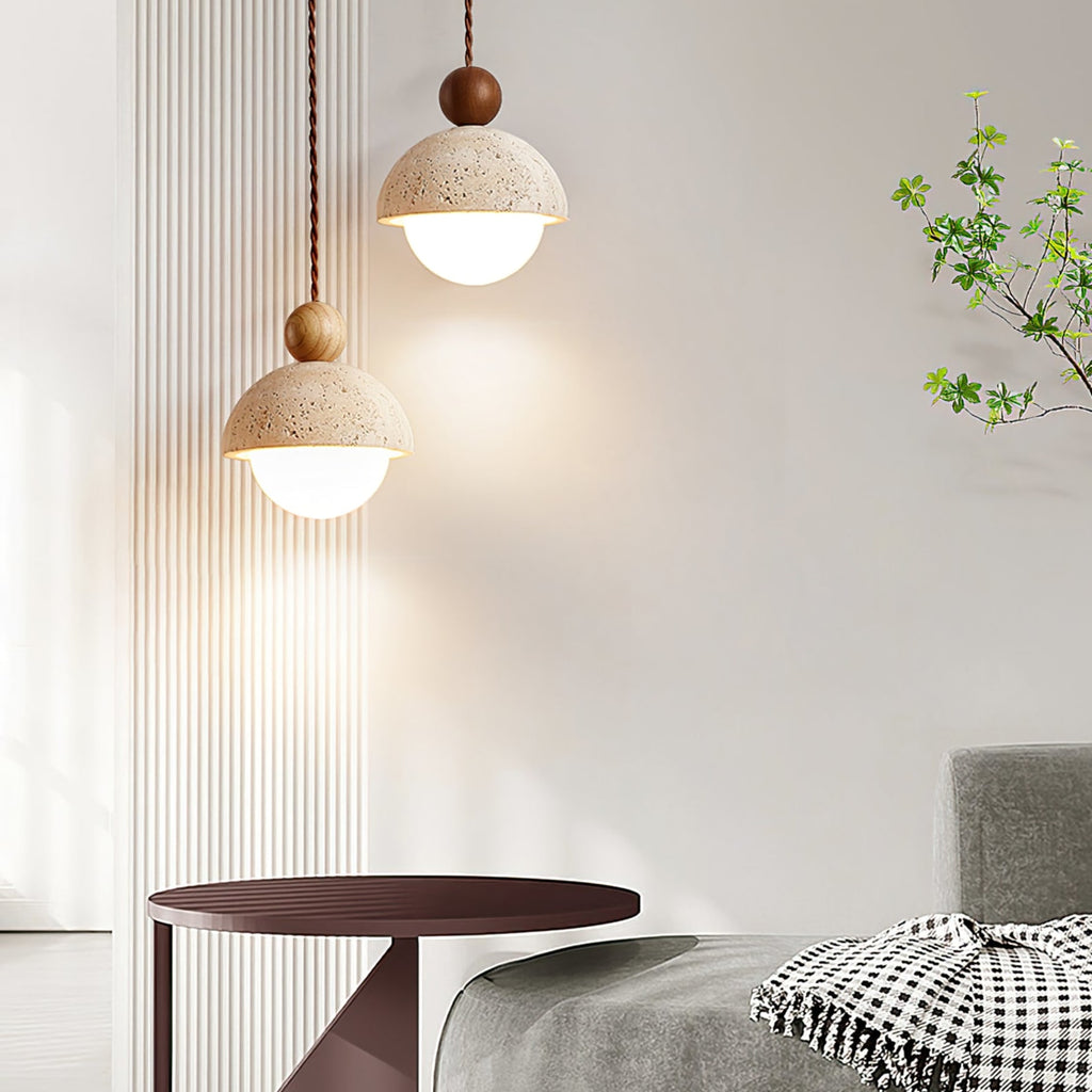 Contemporary Travertine Stone Pendant Light With Dimmable Glow — Ashbury Home & Living