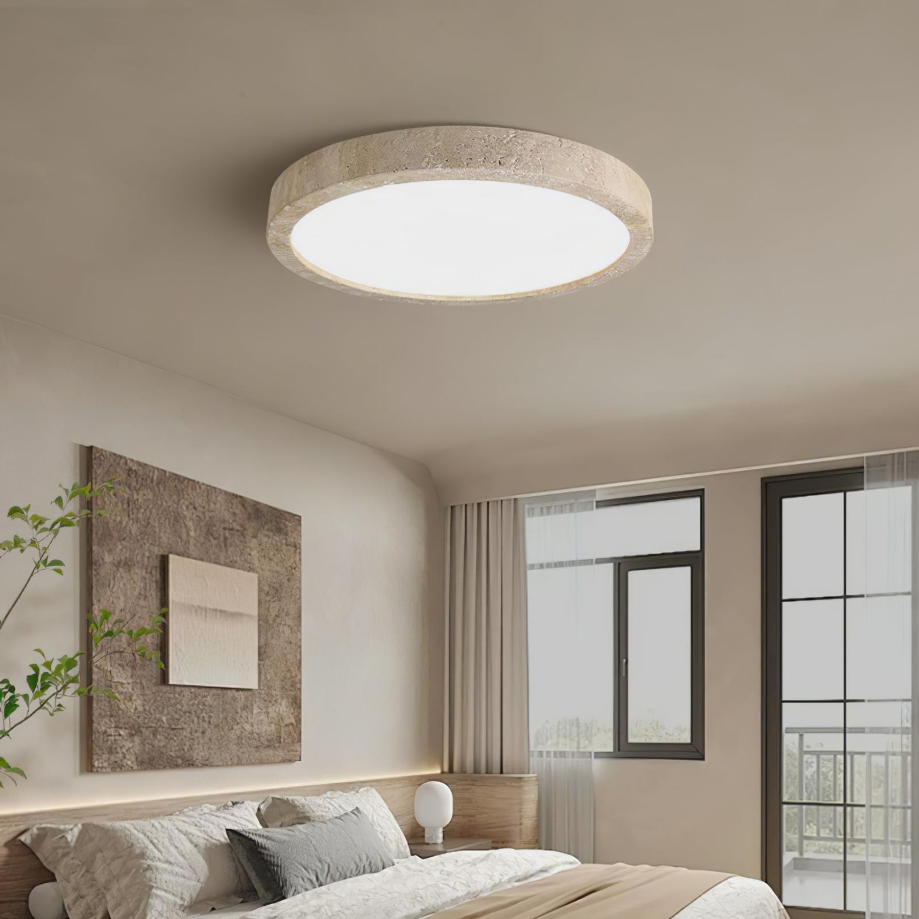 Modern Travertine Flush Mount Ceiling Light With Slim Profile — Ashbury Home & Living