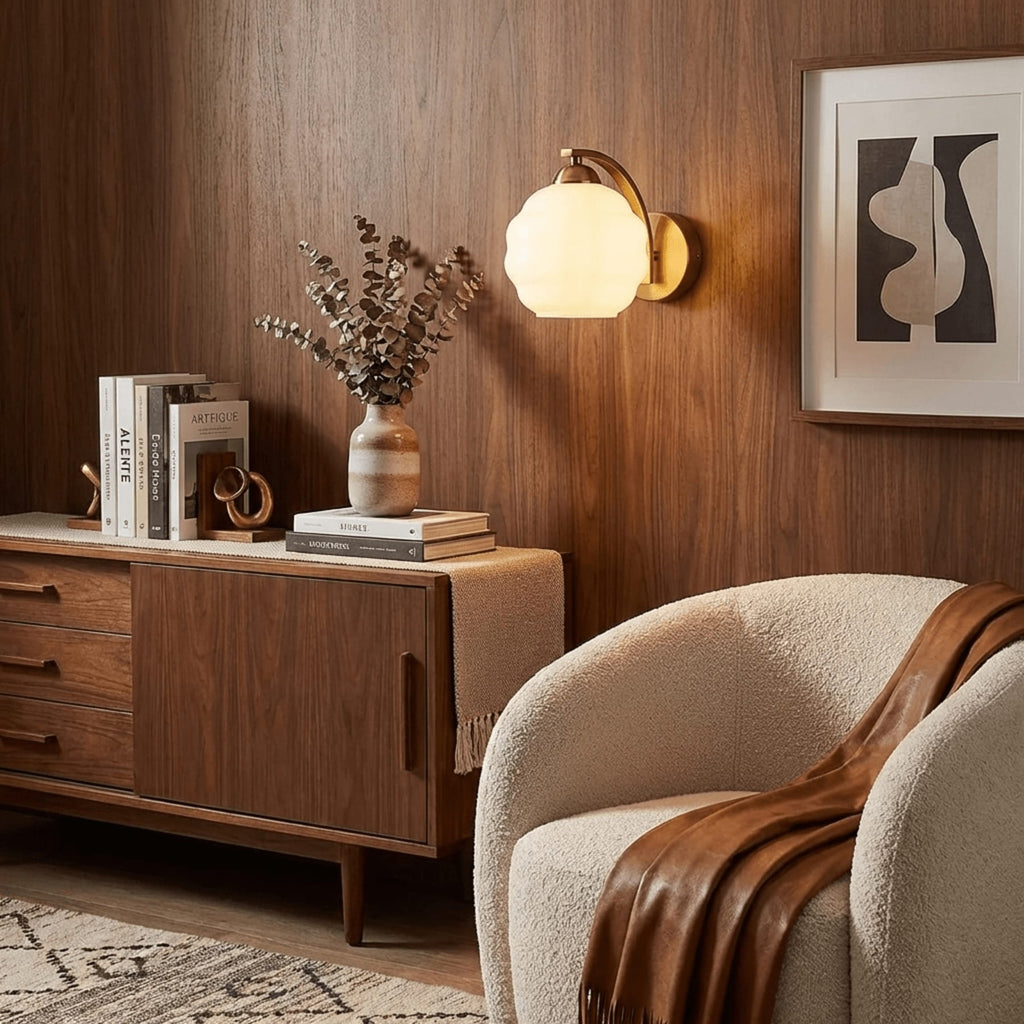Contemporary Wrought Iron and Glass Wall Light With Warm LED Glow — Ashbury Home & Living