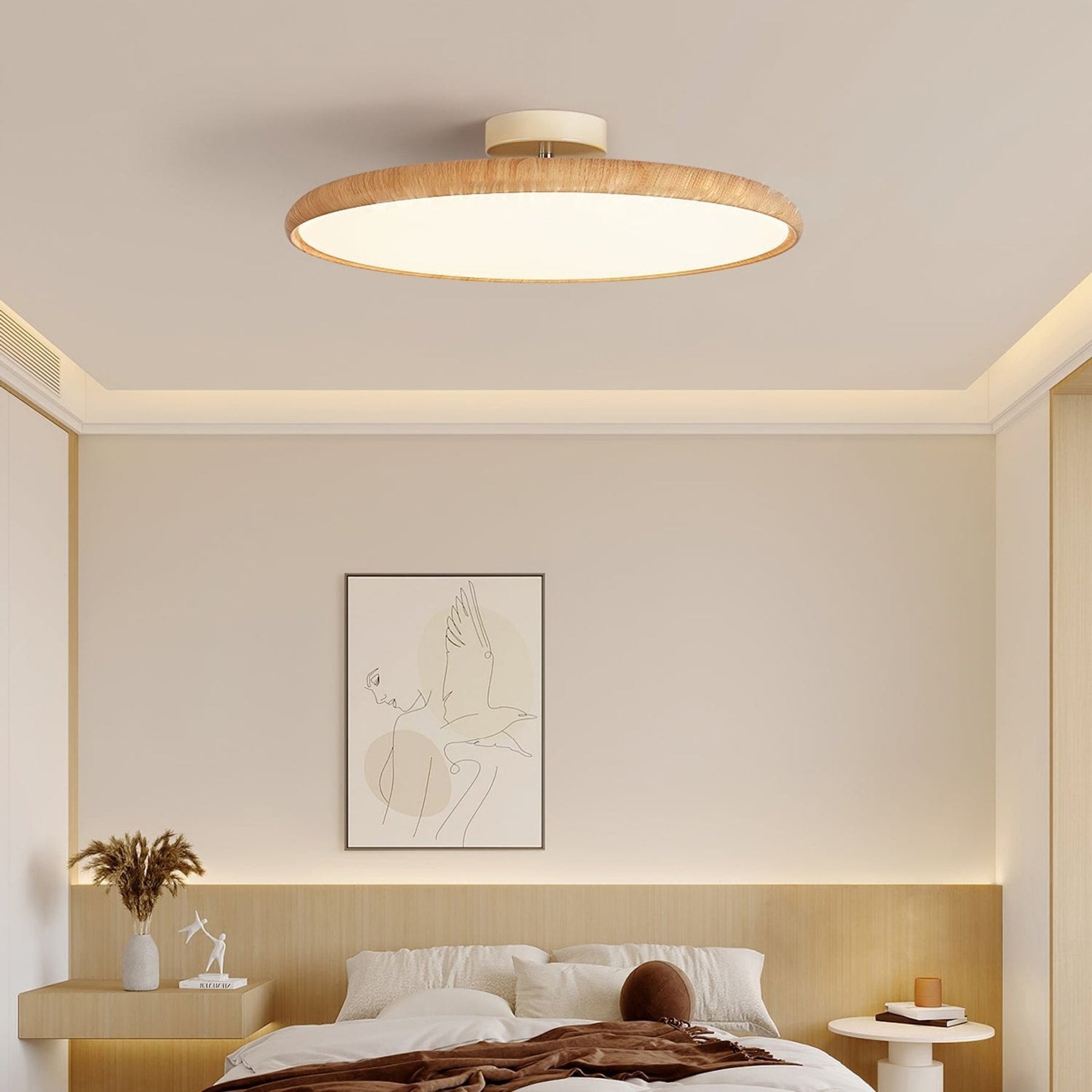 Scandinavian Wood-Effect Flush Mount Ceiling Light With Tri-Colour Glow — Ashbury Home & Living
