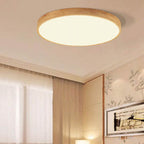 Nordic Solid Wood Round LED Flush Mount Ceiling Light With Ultra-Thin Profile