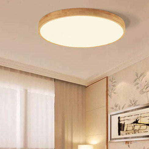 Solid Wood LED Ceiling Light Round Ultra Slim Flush Mount Ceiling Lamp Nordic Wooden Frame for Living Room and Bedroom