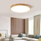 Solid Wood LED Ceiling Light Round Ultra Slim Flush Mount Ceiling Lamp Nordic Wooden Frame for Living Room and Bedroom