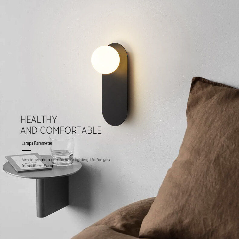Nordic Wall Light Glass Globe Wall Sconce with Metal Ring Base Minimalist Bedside Wall Lamp for Bedroom | Hallway and Living Room
