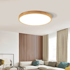 Nordic Solid Wood Round LED Flush Mount Ceiling Light With Ultra-Thin Profile