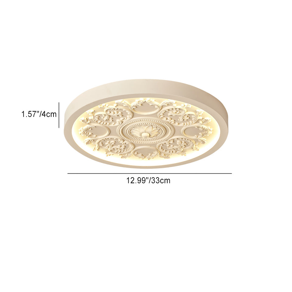 Carved LED Ceiling Light Round Ornate Flush Mount Ceiling Lamp Dimmable with Remote Control for Bedroom and Living Room