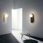 Nordic Wall Light Glass Globe Wall Sconce with Metal Ring Base Minimalist Bedside Wall Lamp for Bedroom | Hallway and Living Room