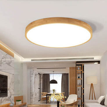 Solid Wood LED Ceiling Light Round Ultra Slim Flush Mount Ceiling Lamp Nordic Wooden Frame for Living Room and Bedroom
