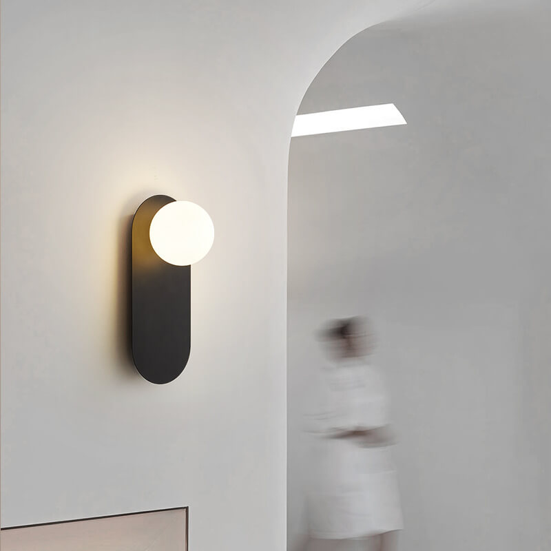 Nordic Wall Light Glass Globe Wall Sconce with Metal Ring Base Minimalist Bedside Wall Lamp for Bedroom | Hallway and Living Room