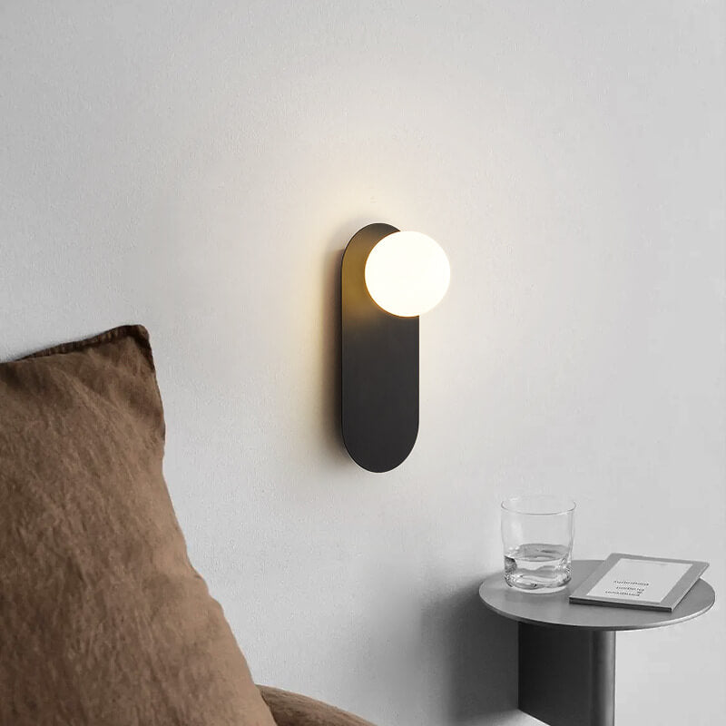 Nordic Wall Light Glass Globe Wall Sconce with Metal Ring Base Minimalist Bedside Wall Lamp for Bedroom | Hallway and Living Room