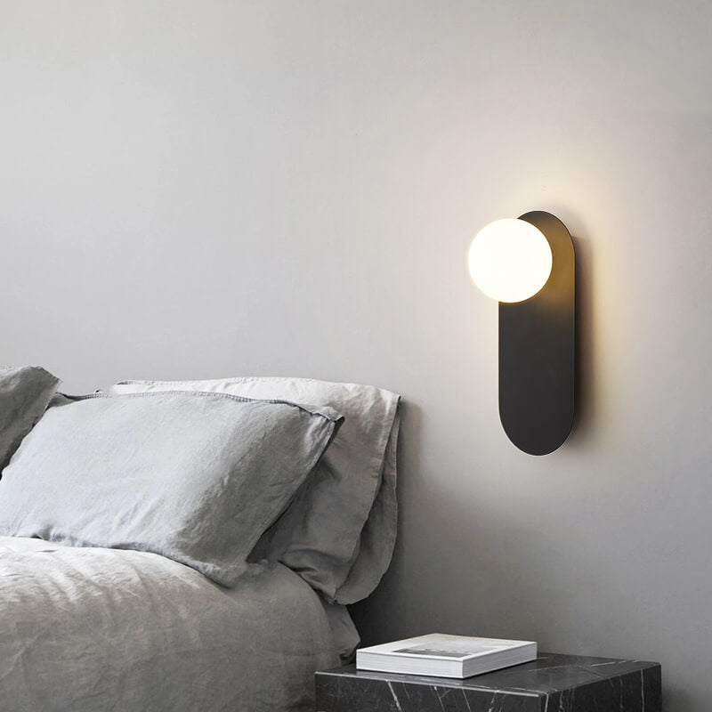 Nordic Wall Light Glass Globe Wall Sconce with Metal Ring Base Minimalist Bedside Wall Lamp for Bedroom | Hallway and Living Room