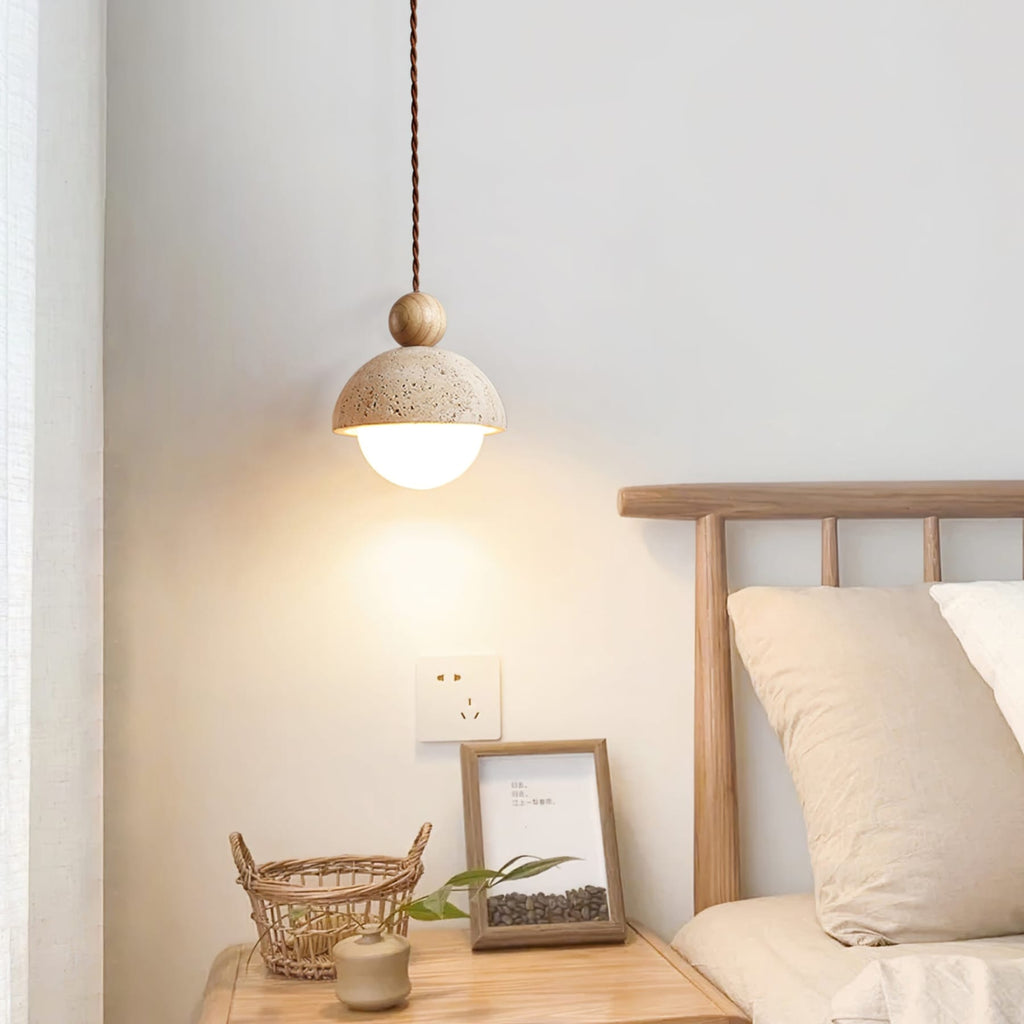Contemporary Travertine Stone Pendant Light With Dimmable Glow — Ashbury Home & Living