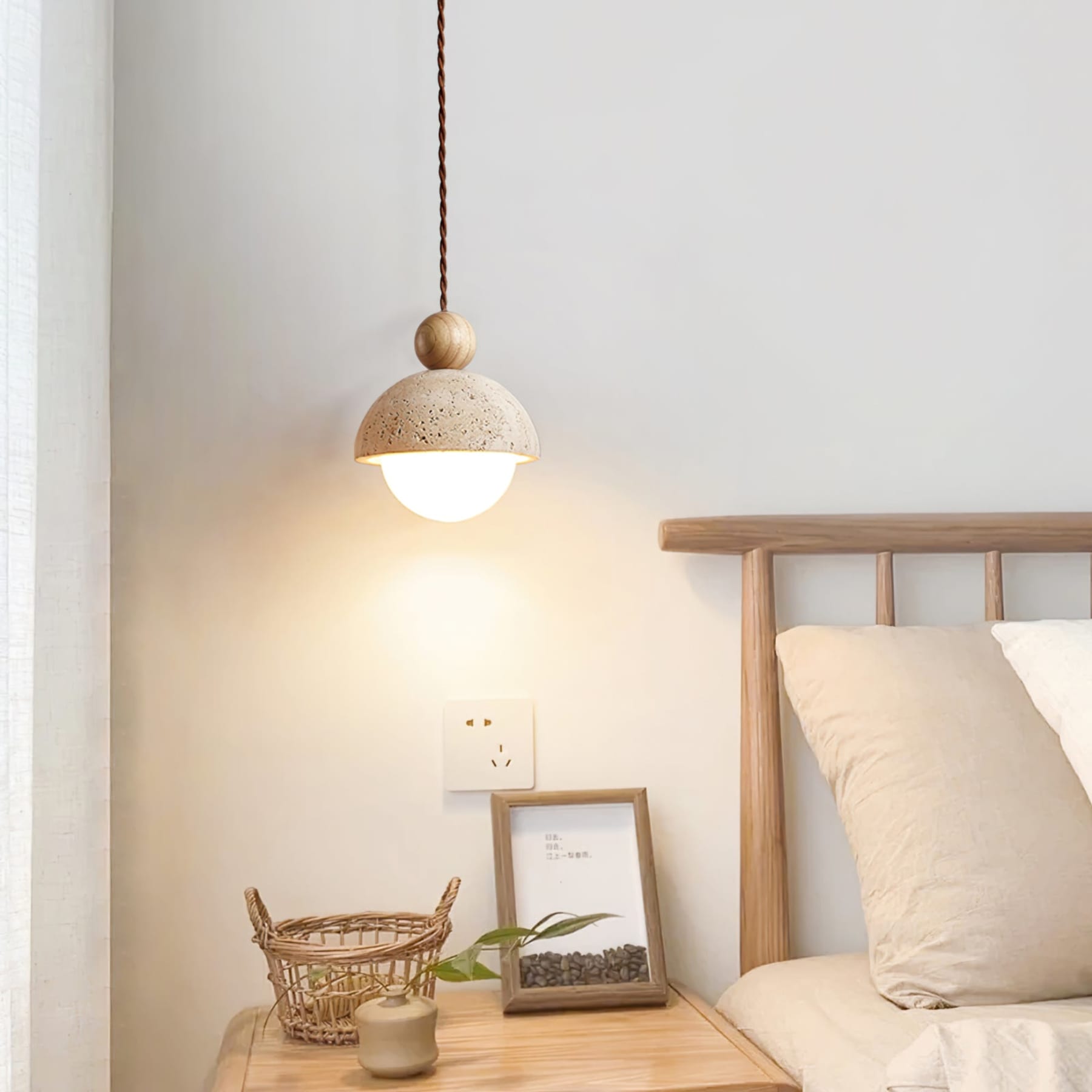 Contemporary Travertine Stone Pendant Light With Dimmable Glow — Ashbury Home & Living