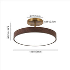 Wood Effect LED Ceiling Light Round Semi Flush Ceiling Lamp Japandi Wood Grain Finish with Brass Tone Fitting for Bedroom and Hallway