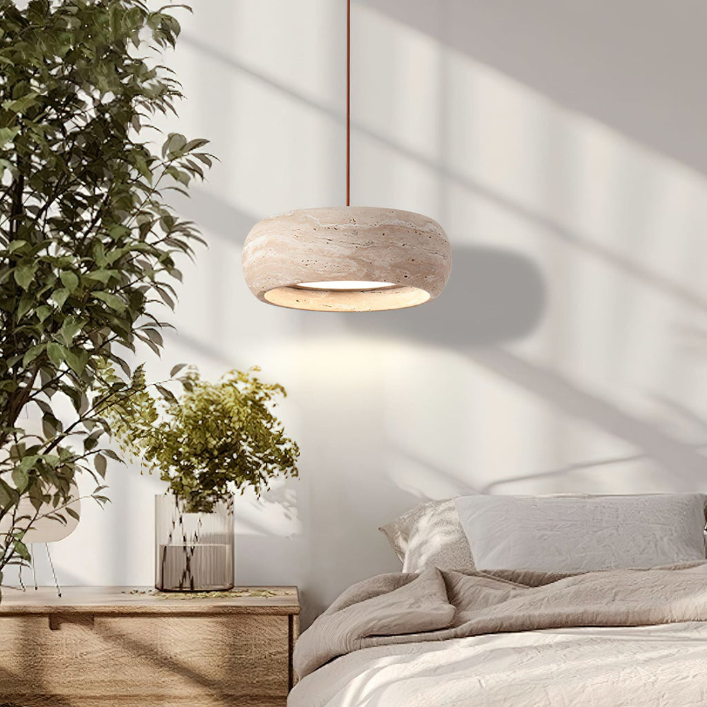 Modern Travertine Stone Pendant Light With Dimmable Remote Control — Ashbury Home & Living