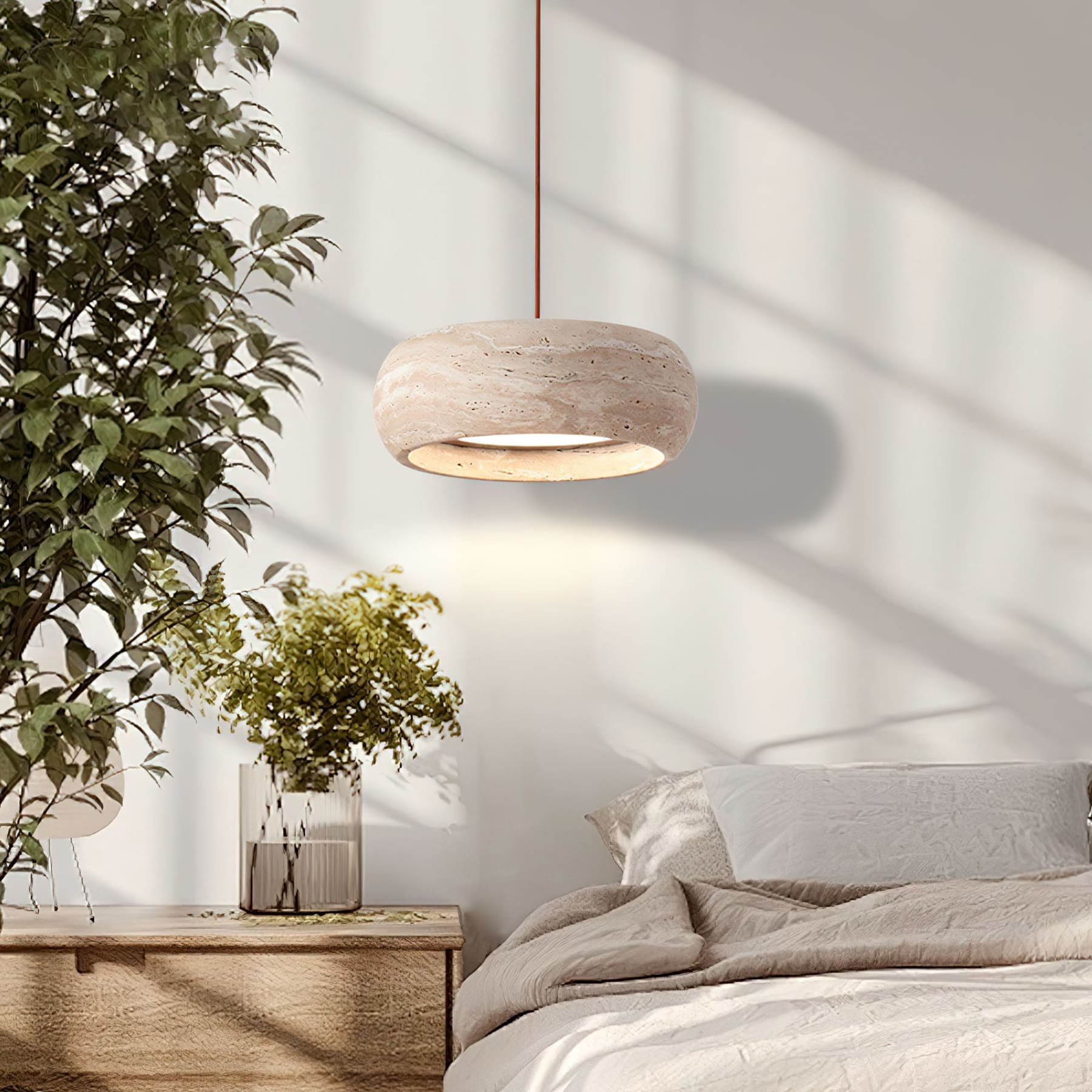 Modern Travertine Stone Pendant Light With Dimmable Remote Control — Ashbury Home & Living