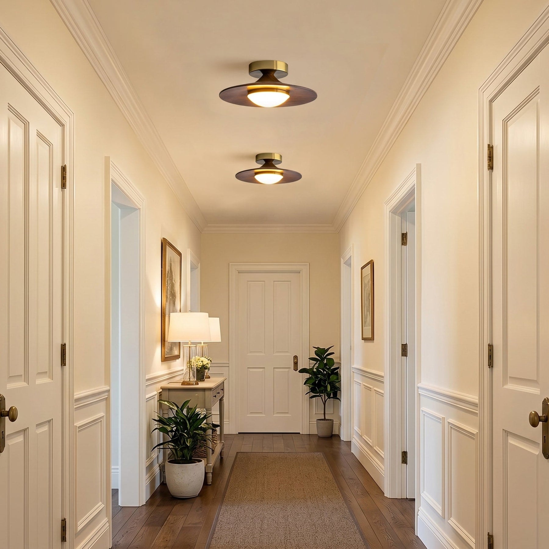 Modern Wood-Effect Round Flush Mount Ceiling Light With Integrated LED — Ashbury Home & Living