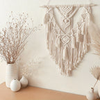 Macrame Wall Hanging Bohemian Woven Tapestry Handcrafted Knotted Wall Art with Tassels and Wooden Dowel for Bedroom | Living Room and Entryway