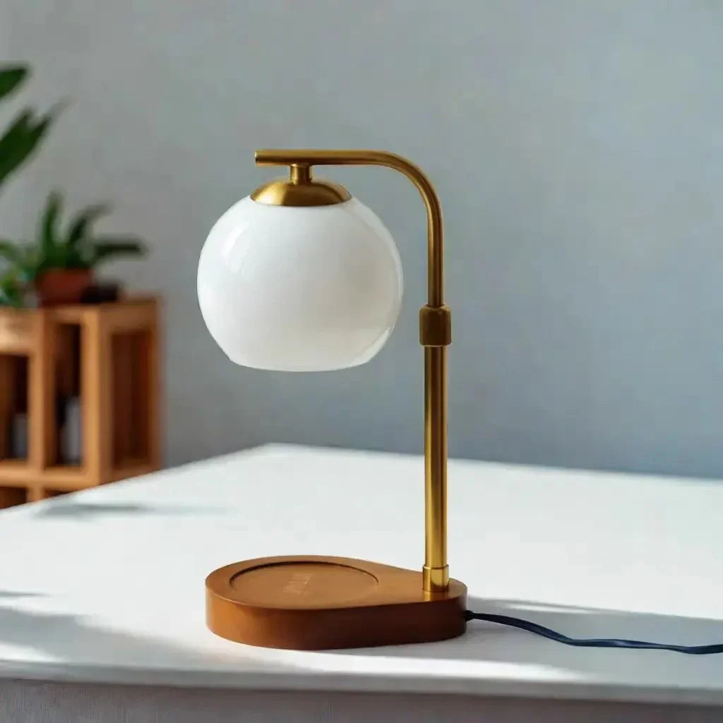 Modern Wood And Glass Table Lamp With Warm LED Glow in White — Ashbury Home & Living
