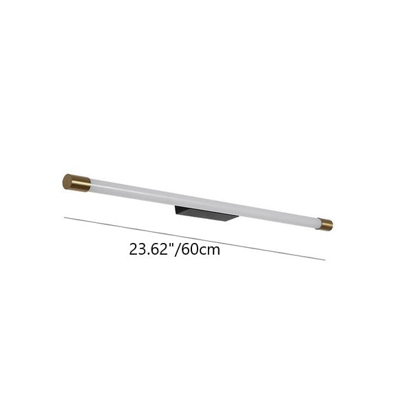 Slim LED Tube Wall Light Minimalist Aluminium Vanity Bar Mirror Lamp with Brass Tone End Caps for Bathroom | Bedroom and Living Room