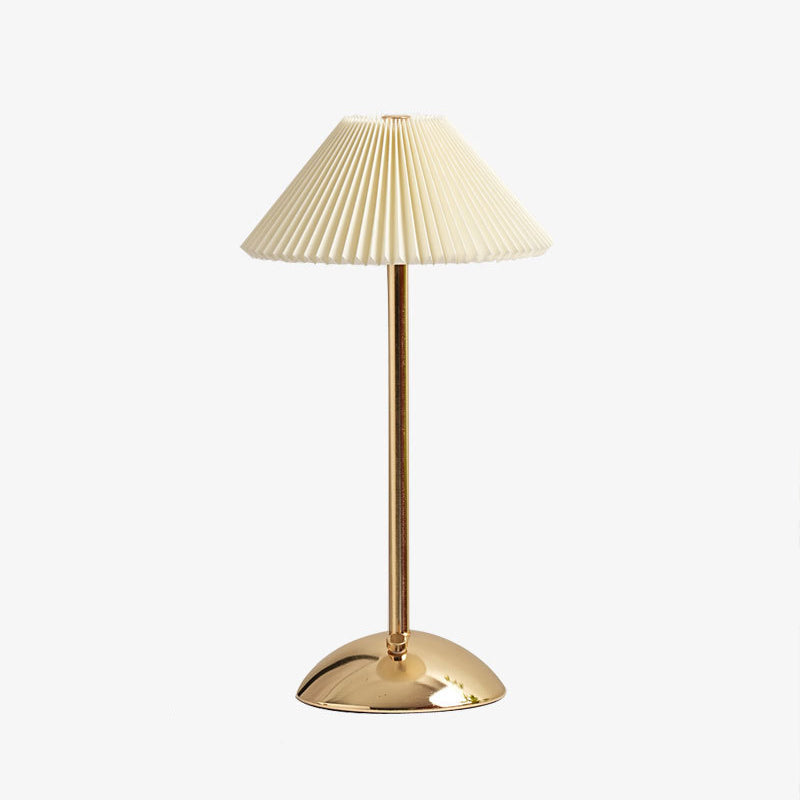 Rechargeable Table Lamp Pleated Fabric Shade Cordless Bedside Lamp with Iron Base Scandinavian Battery Lamp for Bedroom | Living Room and Dining Table