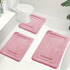Memory Foam Bath Mat Set Absorbent Non-Slip Bathroom Rug Set with Contour Toilet Mat Machine Washable Microfibre Mats for Bathroom and Toilet