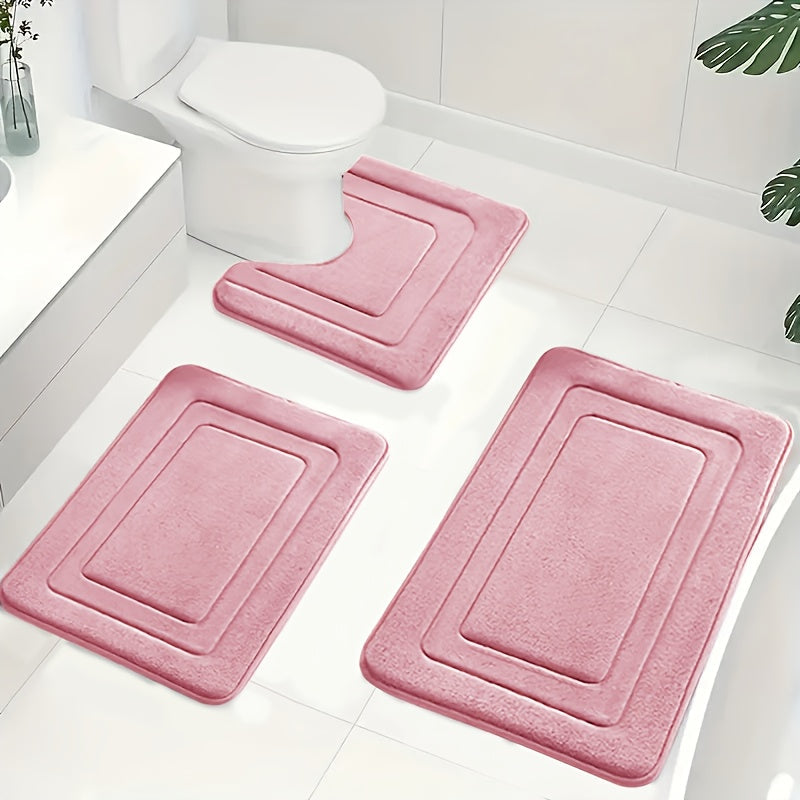 Memory Foam Bath Mat Set Absorbent Non-Slip Bathroom Rug Set with Contour Toilet Mat Machine Washable Microfibre Mats for Bathroom and Toilet